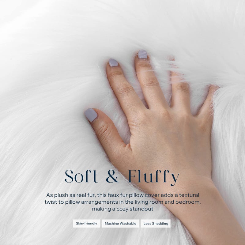 Phantoscope Faux Fur Solid Decorative Pillow Cover Fluffy Throw Pillow Mongolian Luxury Fuzzy Pillow Case Cushion Cover for Bedroom and Couch, True White 24 x 24 Inches, Pack of 1 - Image 2